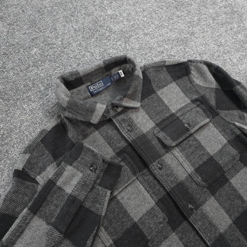 Vintage‎ Polo Ralph Lauren Shirt Mens Small Gray Plaid Flannel Overshirt Blanket